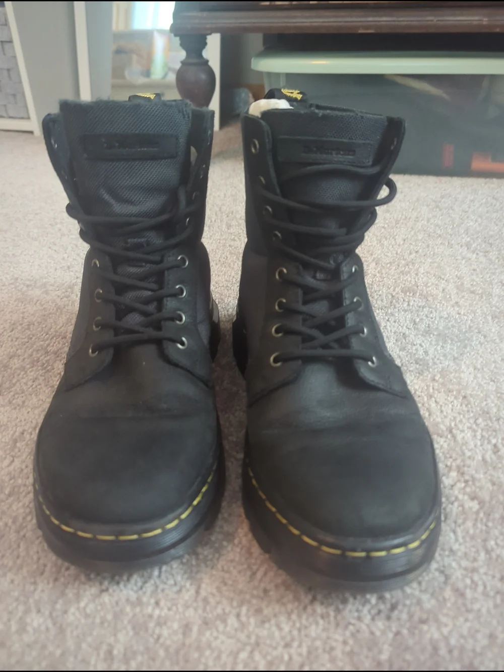 Dr. Martens Black and Yellow Stitch Lace-Up Combat Boots